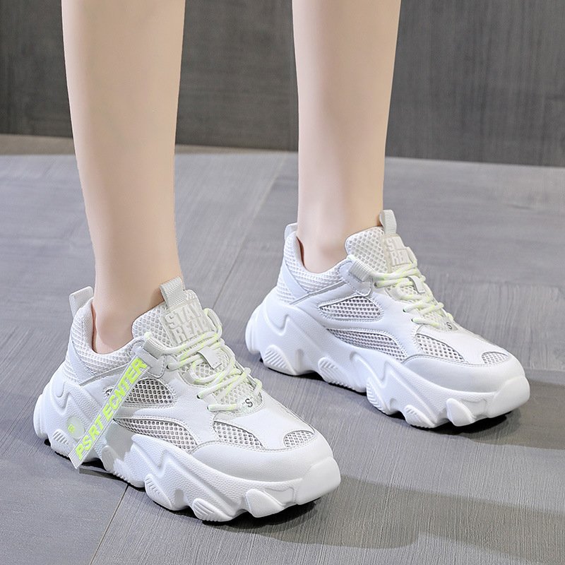 Women's Summer Breathable Tide Thick-soled Small Mesh Sports Casual Shoes White Shoes