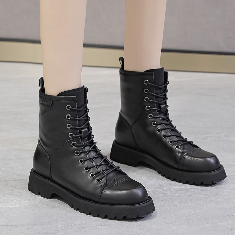 Autumn new Martin boots female British style round toe thick bottom tube black short boots trend